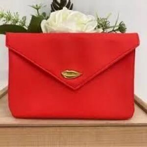Vibrant Red Envelope Clutch with Gold Detail